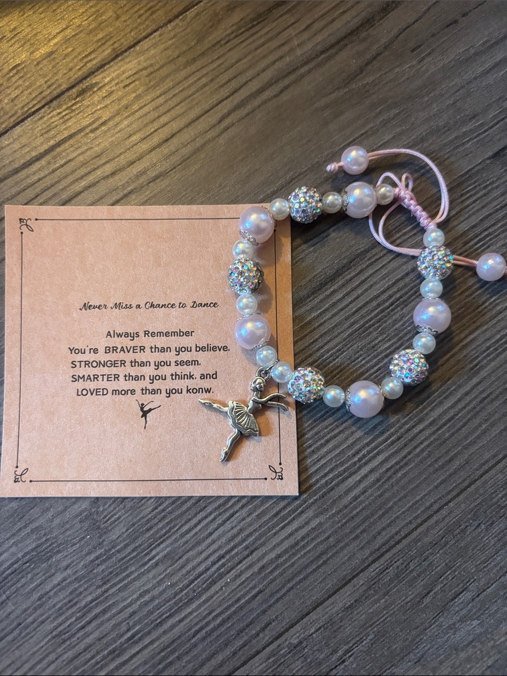 Pink Beaded Ballerina Charm Bracelet - Pink